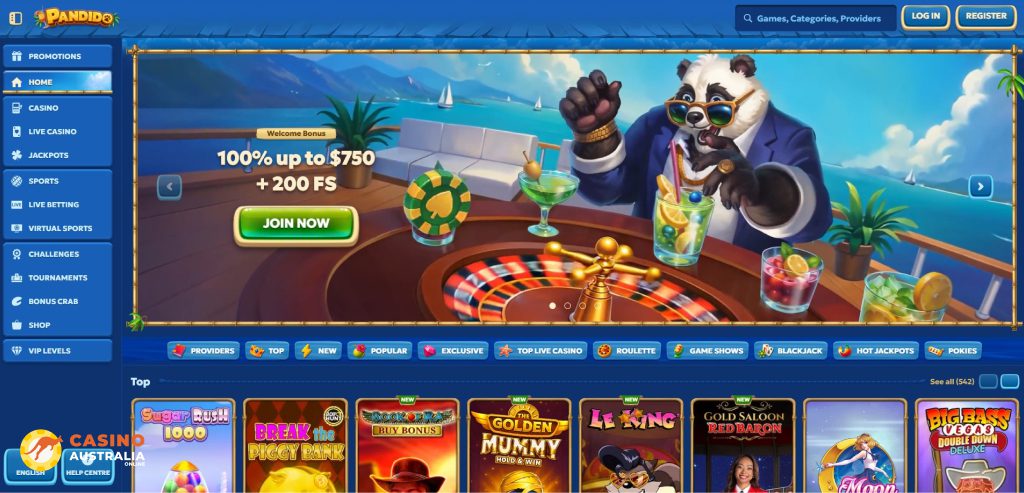 Pandido Casino en ligne interface